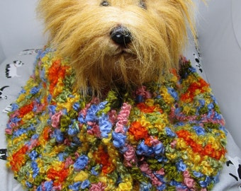 Hand Crochet Colorful Dog Poncho, Boucle Yarn