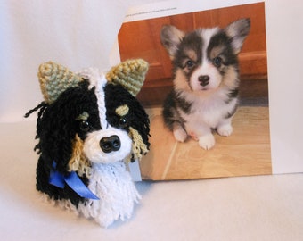 Perro de ganchillo, Corgi tricolor personalizado, recuerdo de mascota