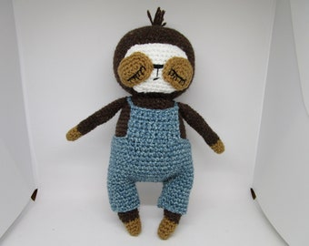 Sleepy Sloth, Crocheted Sloth, Stuffed Sloth, Stuffed Animal, Crochet Animal, Sloth, Sloth in Overalls, Handmade Sloth, Cute Sloth