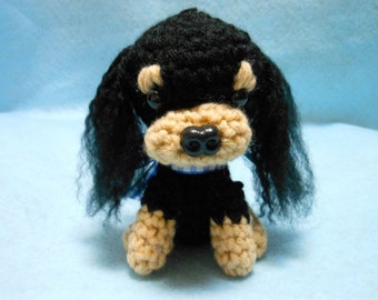 Cavalier King Charles Spaniel Crochet Dog in Black and Tan,Amigurumi, Canine, Cavie, Dog Lover, Spaniel, Stuffed Dog