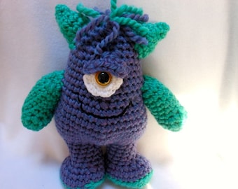 Crochet Monster Doll, Monster with One Eye, Stuffed Monster Doll, Ugly Cute, Fantasy, Purple, Teal, Scary, Halloween Decor