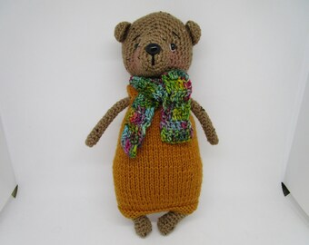 Handmade Teddy Bear, Crochet Bear, Crochet Teddy Bear, Teddy Bear in Jumpsuit, Teddy Bear with Scarf, Little Teddy Bear, Crochet Bear Doll