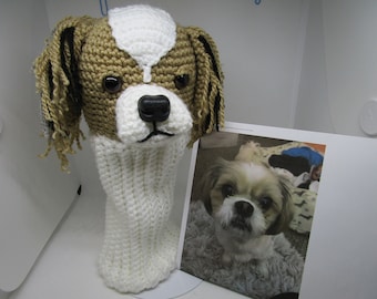 Funda para palo de golf Shih Tzu tejida a crochet a medida, accesorio para perros