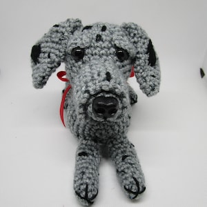 Crochet Merle Great Dane, Great Dane, Stuffed Dog, Crochet Great Dane, Handmade Great Dane, Crochet Dane, Canine, Merle Dane, Gray Black Dog