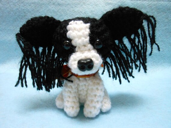 black and white papillon stuffed animal