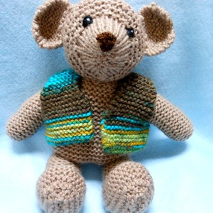Teddy Bear Hand Knitted with Vest, Stuffed Animal, Toy, Stuffed Bear, Knitted Vest, Stuffed Toy Bear, Knitted Teddy Bear