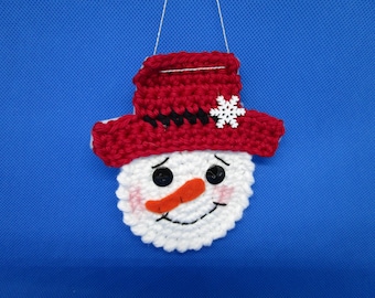 Adorno navideño de muñeco de nieve, adorno de muñeco de nieve de crochet, decoración navideña, decoración para árbol de Navidad, adorno de cabeza de muñeco de nieve, decoración navideña