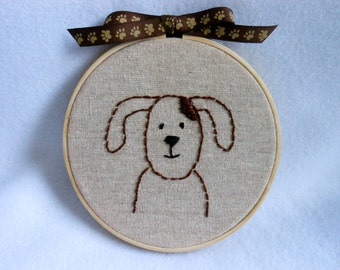 Dog Embroidery Wall Hanging in Wooden Hoop, Home Decor, Canine, Mutt, Paw Print Ribbon, Pet, Dog Embroidery, Dog Decoration