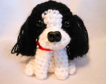 Perro Shih Tzu de ganchillo en blanco y negro, amigurumi, perro de peluche, canino, animal de peluche, amante de los perros, amante de las mascotas