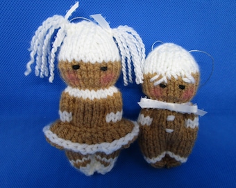Adornos de pareja de jengibre tejidos, decoración navideña, adornos para árboles de Navidad, pan de jengibre, pan de jengibre para niña y niño, Navidad