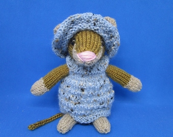 Ratón de punto, ratón de pradera, muñeco de ratón, ratón tejido a mano, ratón con vestido y sombrero, animal de punto, peluche de ratón, decoración de ratón