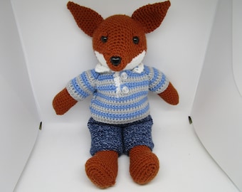 Fox Doll, Crochet Fox, Stuffed Fox, Crochet Fox Doll, Stuffed Animal, OOAK, Crochet Animal, Fox Doll with Clothes, Dapper Fox, Hand Made Fox