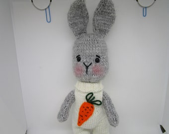 Knitted Rabbit, Knitted Bunny with Carrot Outfit, Easter Decor, Spring Decor, Easter Decoration, Easter Bunny Doll, Knitted Bunny Doll