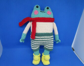 Crochet Frog Doll, Frog Doll, Crochet Frog, Frog Doll with Clothes, Happy Frog Doll, Crochet Amphibian,Frog, Green Frog