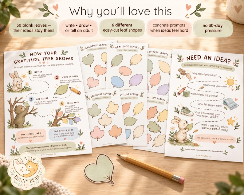 Gratitude Tree Printable for Kids , 18x24 Poster + 30 Write-on Leaves ...