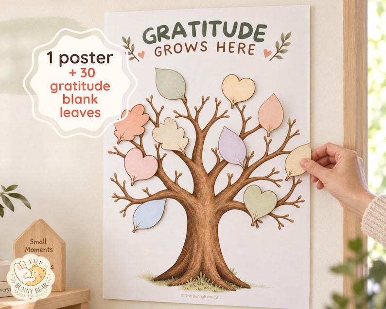 Gratitude Tree Printable for Kids , 18x24 Poster + 30 Write-on Leaves ...