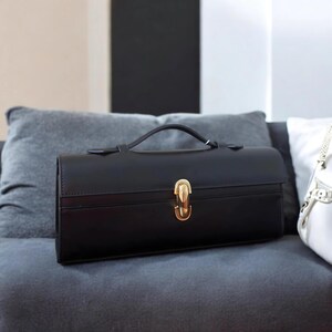 Elegant Leather Clutch Bag, Luxury Small Tote, Minimal Leather Evening Purse, Women's Top Handle Bag, Stylish Leather Handbag for Night Out