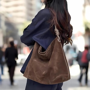 Große Wildleder Tragetasche, Damen Crossbody Schulter Handtasche, Echtleder Hobo Tasche, Slouchy Arbeit Tote, stilvolle Reise Messenger Tasche
