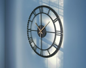 Handmade Metal Wall Clock: Large Roman Numeral Silent Clock