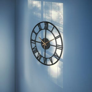 Basic Design Large Wall Clock, Roman Numbers Black Clock, Unique Circle Wall Clock, Silent Metal Clock,Regular Numerals Wall Clock,Home Gift