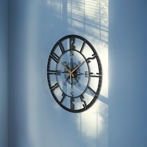 Compass Wall Clock  Nautical Wall Clock | Large Metal Clock | Maritime Decor | Beach House Clock | Coastal Home Decor | Navigation Clock