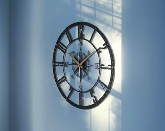 Wanduhr Kompass: Große Stahl nautisch maritim Dekor