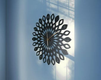 Modern Metal Wall Clock: Geometric Flower Design, Minimalist Decor