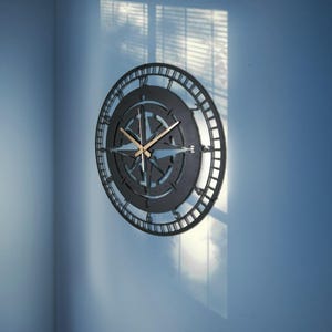 Compass Wall Clock | Nautical Wall Decor | Modern Industrial Clock | Maritime Home Decor | Rustic Navigator Clock