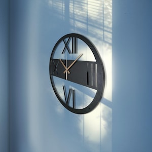 Minimalist Black Steel Wall Clock: Modern Roman Numeral Decor