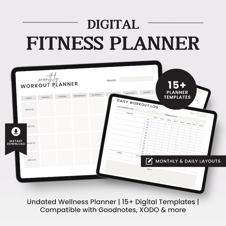 Digital Fitness Planner, Printable Workout Tracker, Meal Planner, Water ...