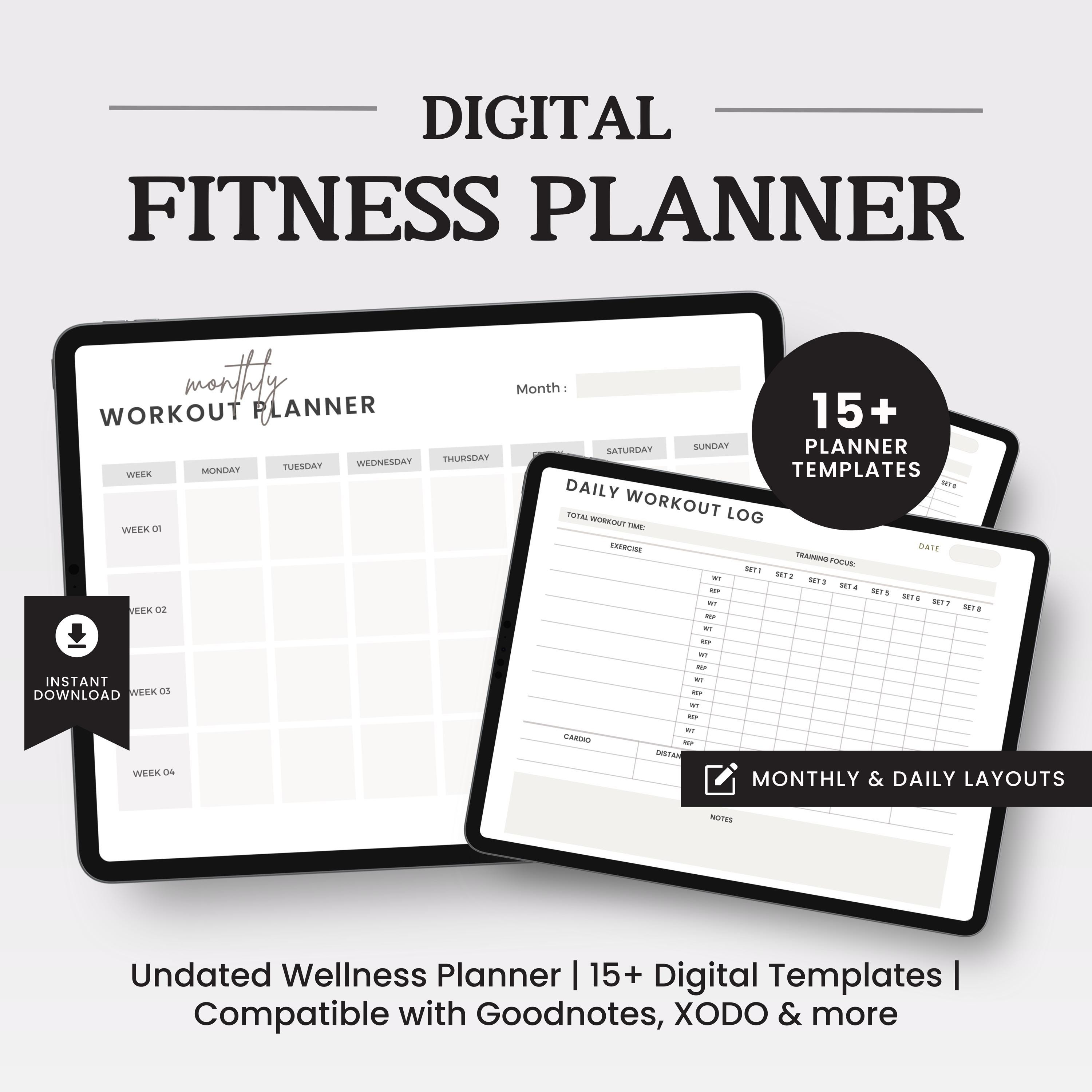 Digital Fitness Planner, Printable Workout Tracker, Meal Planner, Water ...