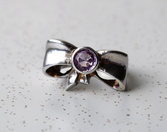 Vintage Sterling & Amethyst Gem Statement Bow Ring