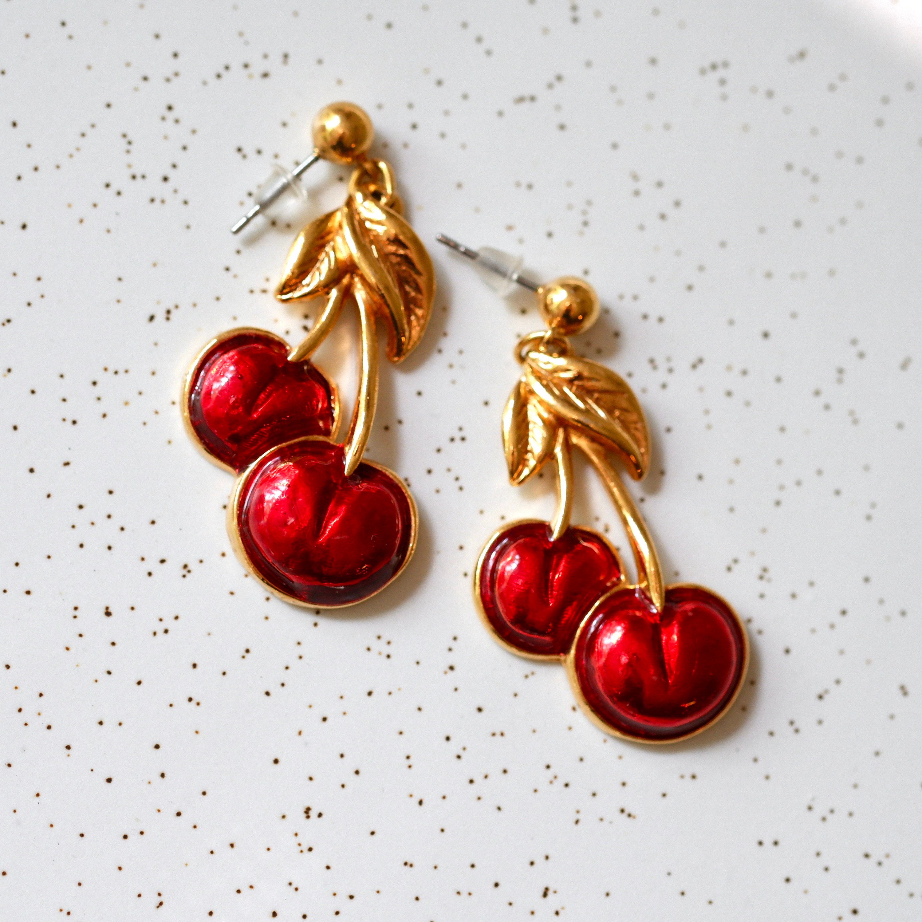 Vintage cherry earrings discount