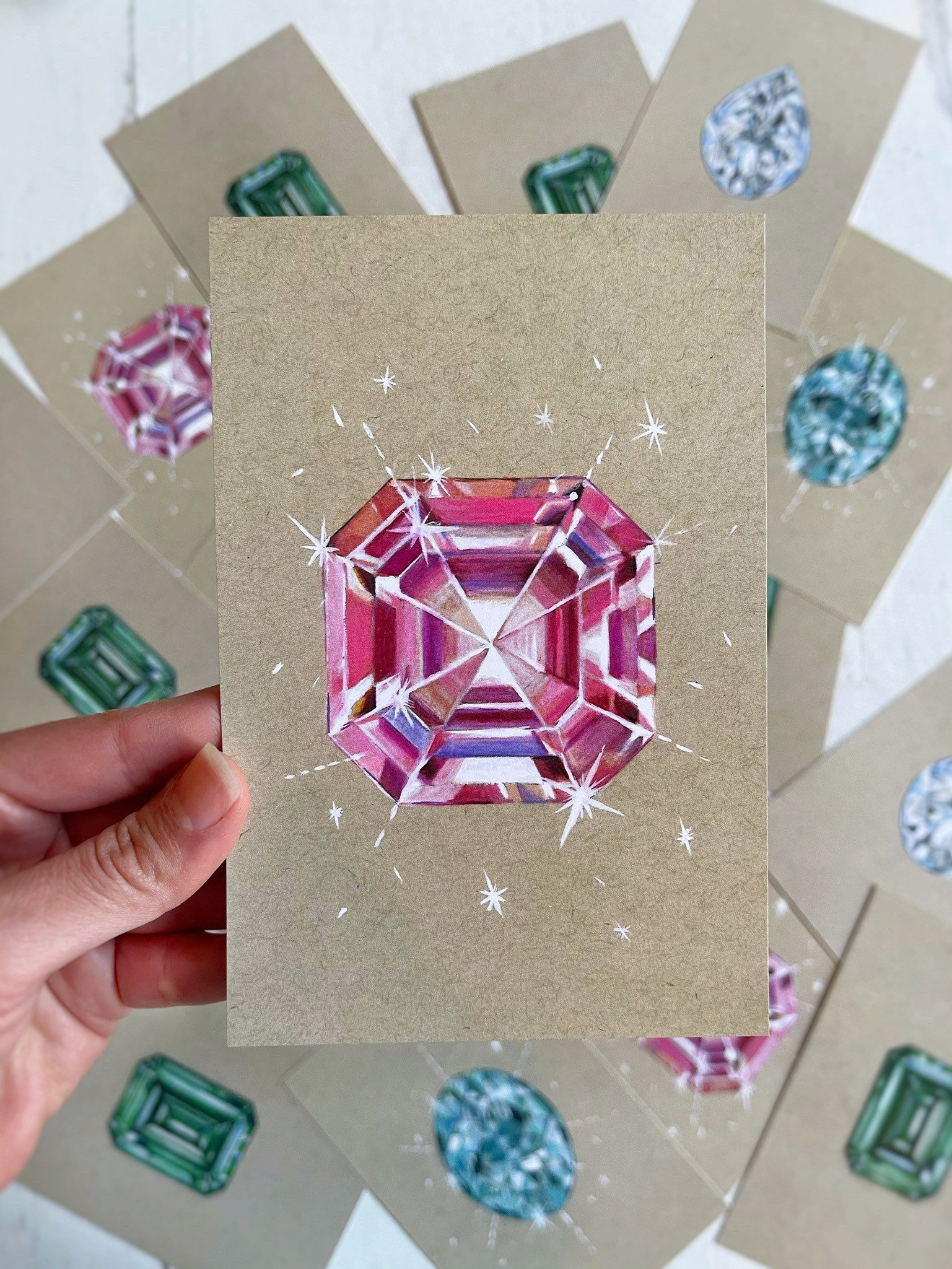 Faceted Gem Art Mini Prints 4x6 Colored Pencil Limited Collection Signed by Artist