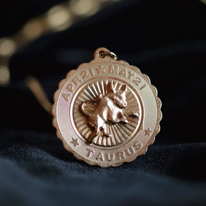 Genuine Vintage Collectible 1960’s Gold Filled Star Sign Taurus Zodiac Medallion Pendant Necklace
