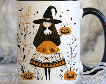 Floral Witch Mug, Boho Witch Mug, Halloween Witch Mug, Witch Coffee Cup, Cute Spooky Witch Mug, Cottagecore Mug, Cottage Witch Mug