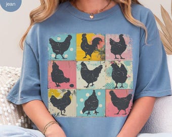 Floral Patchwork Chicken Shirt, Chicken Comfort Colors Tshirt, Boho Backyard Chicken Tee, Rustic Homestead T-shirt, Chicken Lover Gift