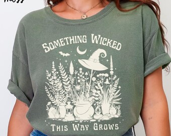Something Wicked Gardening Witch Comfort Colors Shirt, Vintage Halloween Womens Tee, Witchy Vibes Shirt, Spooky Gardener Gift, Garden Witch