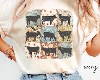 Floral Checkered Cows Shirt Comfort Colors, Cattle T-shirt, Cow Lover Gift, Homestead Shirt, Cow Farmer T-Shirt, Youth Farm Tee