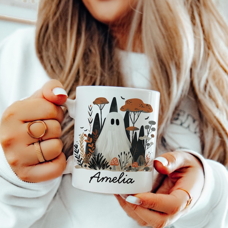 Custom Name Halloween Mug, Personalized Ghost Mug, Ghost Coffee Cup ...