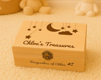 Personalized Baby Keepsake Box: Engraved Wooden Memory Treasure Chest