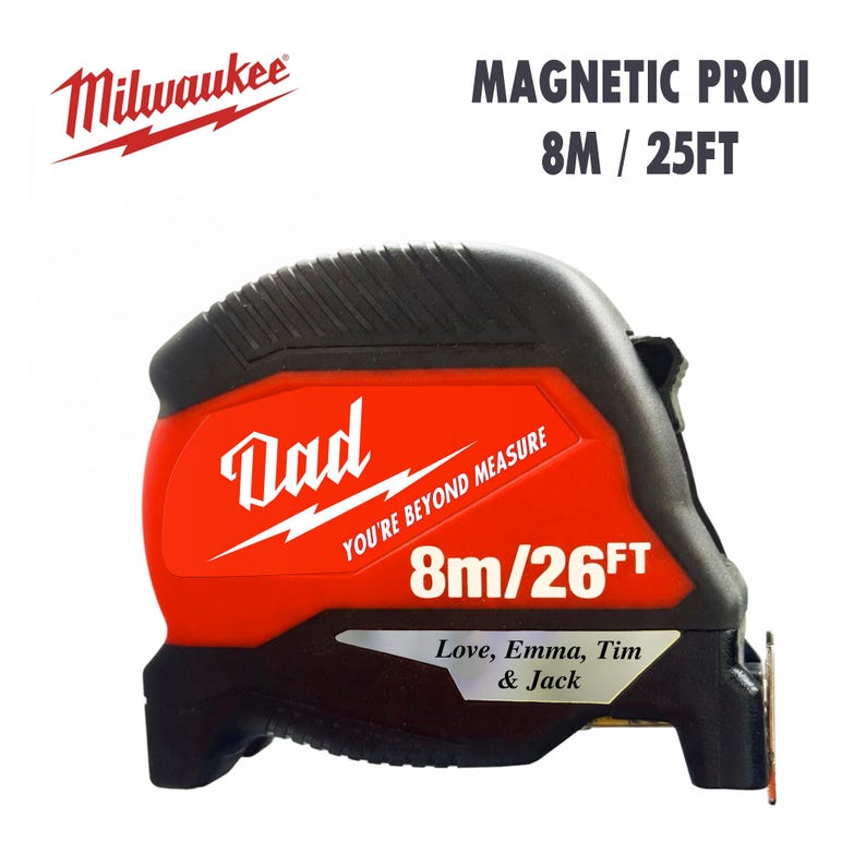 Cinta métrica Milwaukee y Stanley personalizadas: Regalo personalizado para el Día del Padre Milw PRO 8m/26'