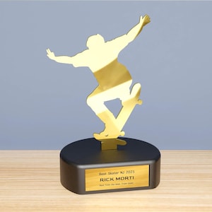 Personalized Skater Trophy: Custom Engraved Award, Golden Acrylic & Eco-Plastic