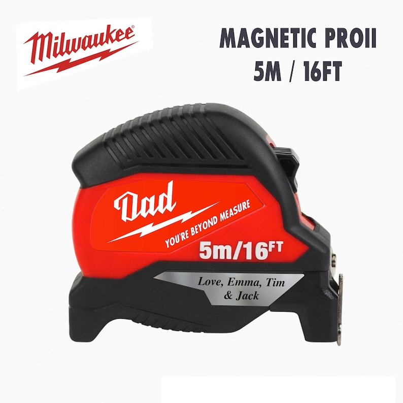 Cinta métrica Milwaukee y Stanley personalizadas: Regalo personalizado para el Día del Padre Milw PRO 5m/16'