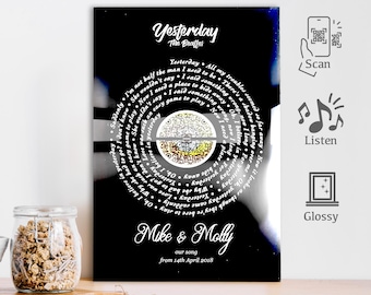Custom Song Lyric Metal Print, Playable QR Code, Couple Gift