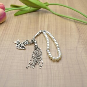 Small Pearl Beads Tasbih, Islamic 10mm Prayer Beads, Muslim Prayer Counter Rosary for Men, Masbaha with Tassel,Zikr Tasbeeh, Mother&#39;s Day