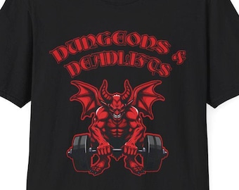 Dungeons and Deadlifts Demon Shirt, DnD Weight Lifting Sweatshirt, Nerdy Deadlift Workout Tank Top, Funny Tabletop Role Playing Fitness Tee