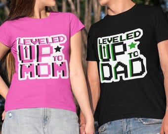 Leveled Up Gamer Parent T-Shirt, Nerdy Mom Dad Tee