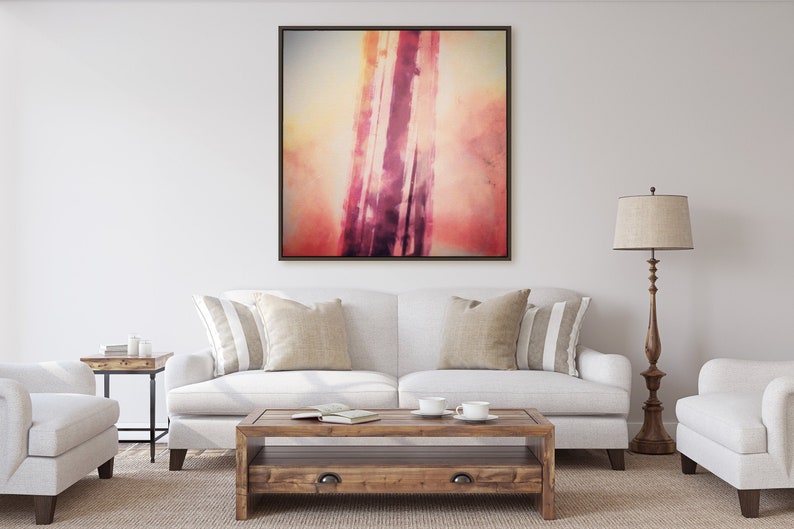Large square abstract canvas print Pink and peach abstract wall art Abstract modern minimalist wall art in pretty pink and orange.