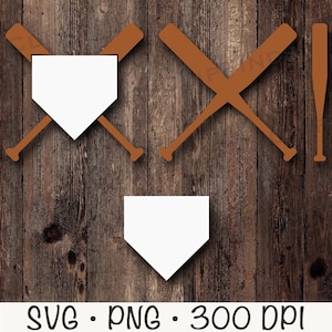 May include: Baseball-themed graphic elements on a wood-grain background. The design includes crossed baseball bats, a home plate, and a single bat. The text "SVG • PNG • 300 DPI" is at the bottom.
